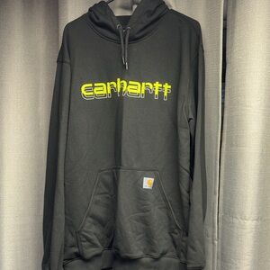 Carhartt Dark Hoodie with Bright Yellow Logo